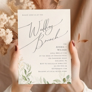 Whimsical Greenery and Gold   Wedding Brunch Invitation