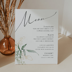 Whimsical Greenery and Gold Wedding Menu Pedestal Sign