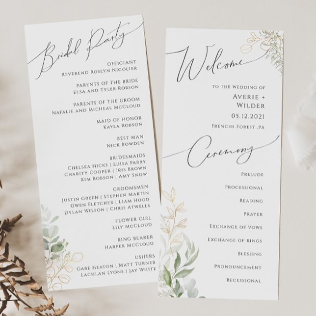 Whimsical Greenery and Gold | Wedding Program (Creator Uploaded)