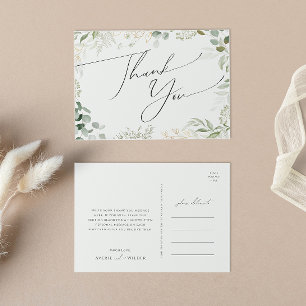 Whimsical Greenery and Gold Wedding Thank You  Postcard