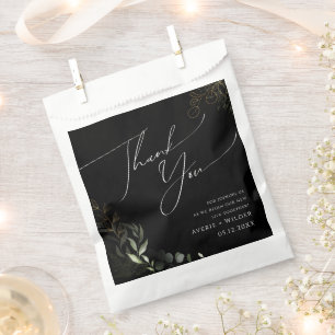 Whimsical Greenery Black and Gold Thank You Favour Bag