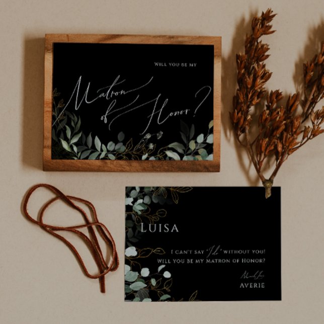 Whimsical Greenery Black Gold Matron of Honour Car Invitation (Creator Uploaded)