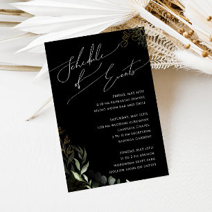 Whimsical Greenery Black & Gold Schedule of Events Enclosure Card