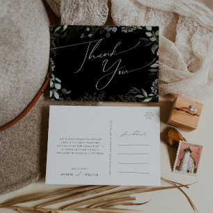 Whimsical Greenery Black Gold Wedding Thank You  Postcard