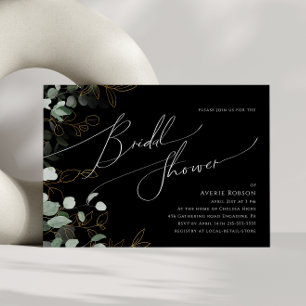 Whimsical Greenery Black Horizontal Bridal Shower Invitation