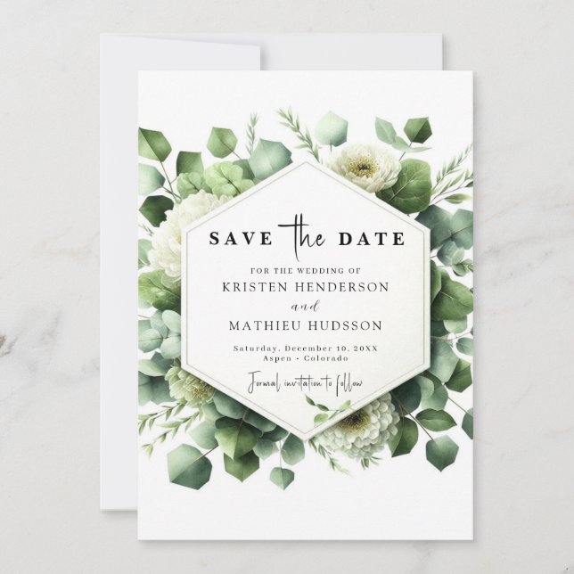 Whimsical Greenery Eucalyptus Digital Wedding  Save The Date (Front)