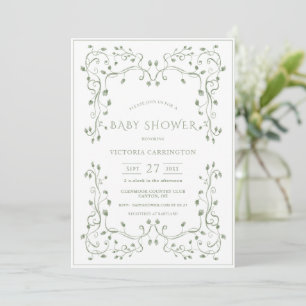 Whimsical Greenery Frame Vintage Baby Shower Invitation