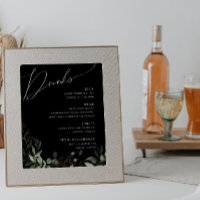Whimsical Greenery Gold Black Wedding Drinks Menu