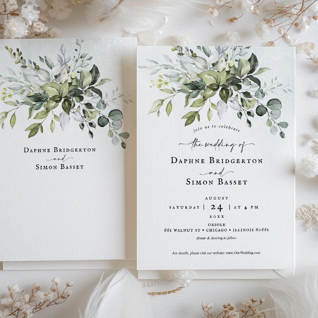 Whimsical Greenery Script Wedding Invitation (Creator Uploaded)
