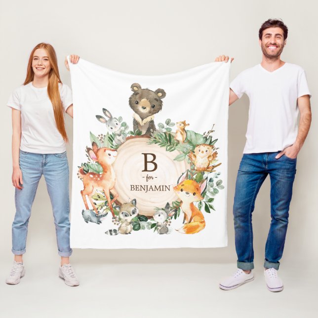 Whimsical Greenery Woodland Animals Baby Nusery Fleece Blanket (In Situ)