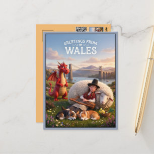 Whimsical Greetings from Wales Postcard