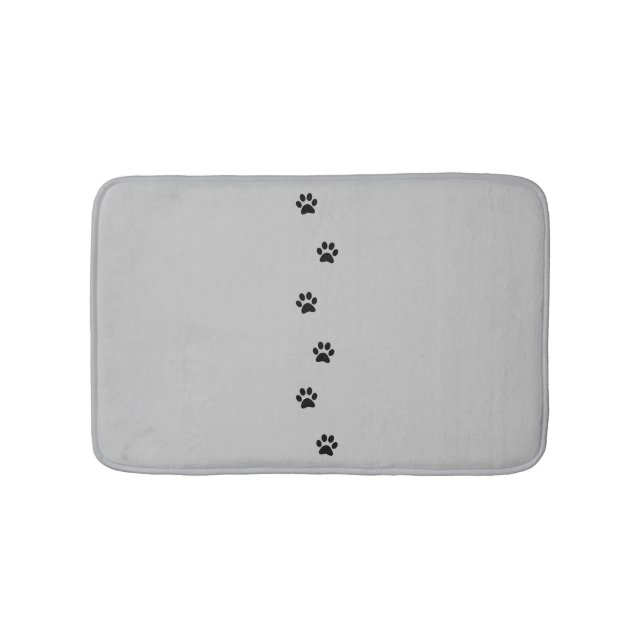 Whimsical Grey and Black Kitty Paw Print Bath Mat (Front)