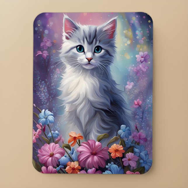 Whimsical Grey Cat in Magical Garden Kitten Magnet (🐾 Whimsy Meets Reality: Adorable Gray Kitten! 🌼)