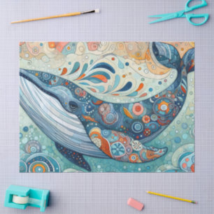 Whimsical Grey Whale Beach Coastal Decoupage Tissue Paper