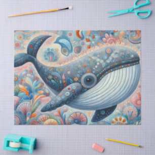 Whimsical Grey Whale Beach Coastal Decoupage Tissue Paper