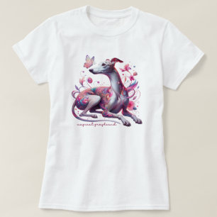 Whimsical Greyhound with Flowers and Butterfly T-Shirt