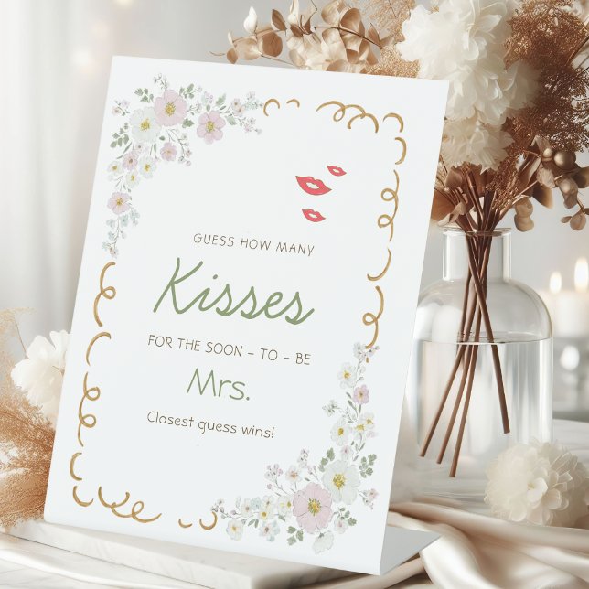 Whimsical Guess How Many Kisses Bridal Shower  Pedestal Sign (Creator Uploaded)