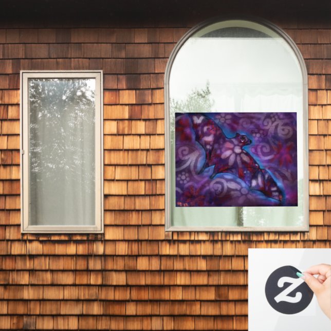 Whimsical Halloween Bat Abstract Purple Blue (Home Window)