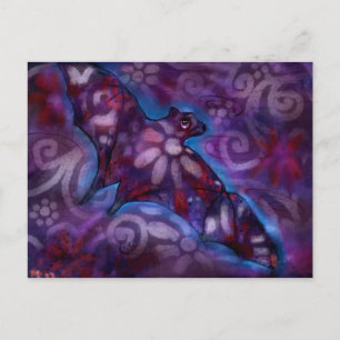 Whimsical Halloween Bat Abstract Purple Blue Postcard