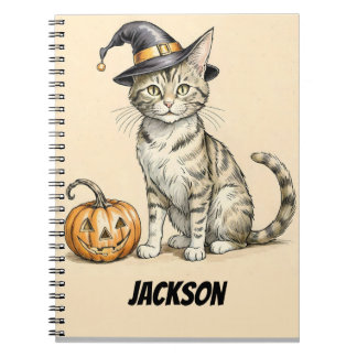Whimsical Halloween Cat. Halloween Cat Witch, Cat, Notebook