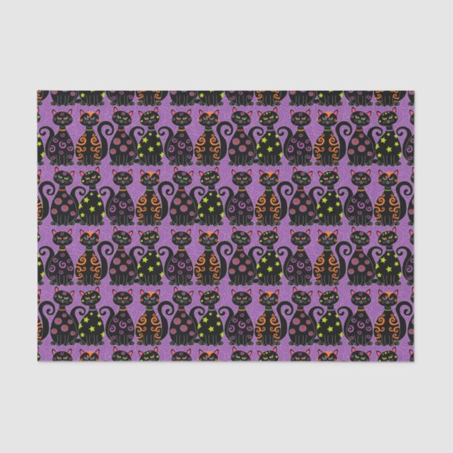 Whimsical Halloween Cats Pattern Tissue Paper (Front)