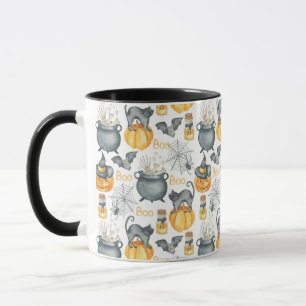 Whimsical Halloween Cauldron and Cats Pattern Mug