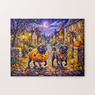 Whimsical Halloween Costume Mops Dog Illustration Jigsaw Puzzle