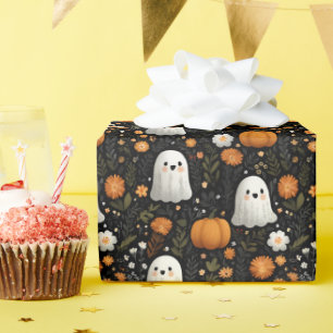 Whimsical Halloween Cute Ghosts & Pumpkins Design Wrapping Paper