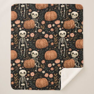 Whimsical Halloween Cute Skeleton & Pumpkin Sherpa Blanket
