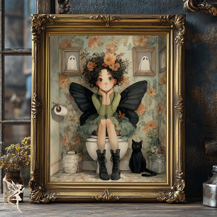 Whimsical Halloween Fairy on Toilet with Decoupage Tissue Paper