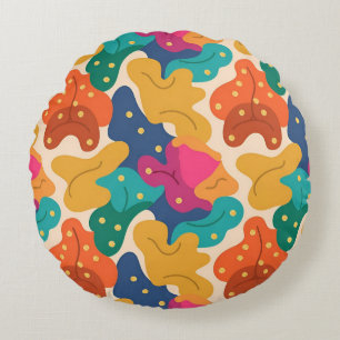 Whimsical Halloween Fall Leaves Seamless Pattern Round Cushion