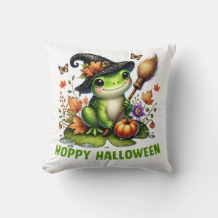 Whimsical Halloween Frog Witch sweatshirt Cushion