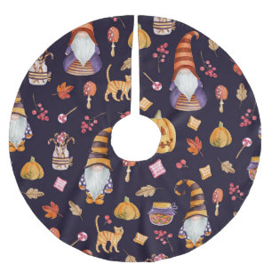 Whimsical Halloween: Gnomes & Pumpkins Brushed Polyester Tree Skirt