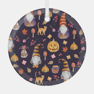 Whimsical Halloween: Gnomes & Pumpkins Glass Tree Decoration