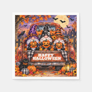 Whimsical Halloween Gnomes Rustic Vintage Truck Napkin