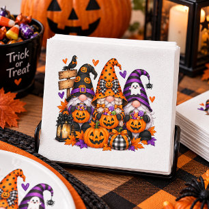 Whimsical Halloween Gnomes Spooky Jack-O-Lanterns Napkin