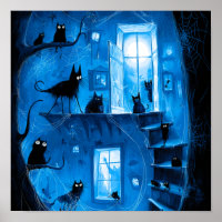 Whimsical Halloween Gothic Spooky Black Cats