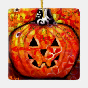 Whimsical Halloween Jack-O-Lantern Abstract Ceramic Ornament