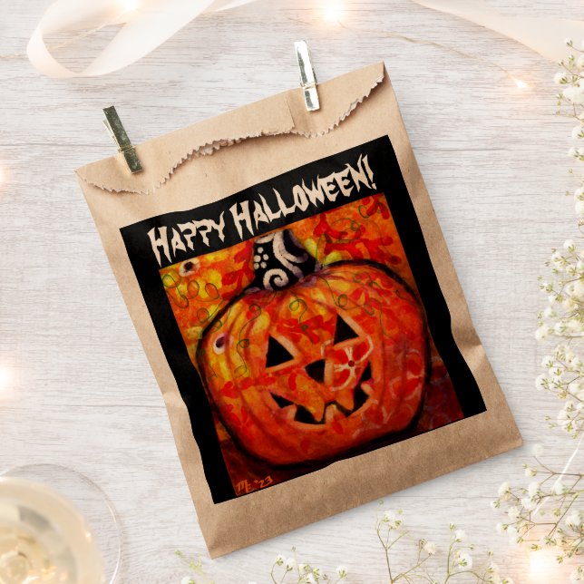 Whimsical Halloween Jack-O-Lantern Abstract Orange Favour Bag (Clipped)