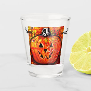 Whimsical Halloween Jack-O-Lantern Abstract Orange Shot Glass