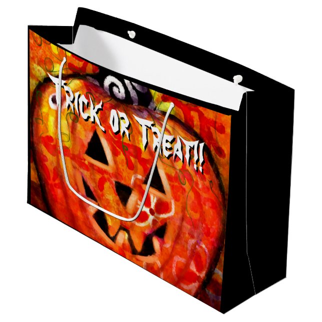 Whimsical Halloween Jack-O-Lantern Personalised Large Gift Bag (Front Angled)