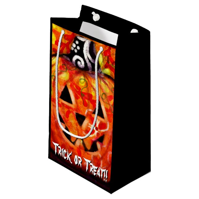 Whimsical Halloween Jack-O-Lantern Personalised Small Gift Bag (Front Angled)