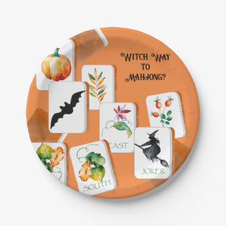 Whimsical Halloween Mahjong Tiles Paper Plate