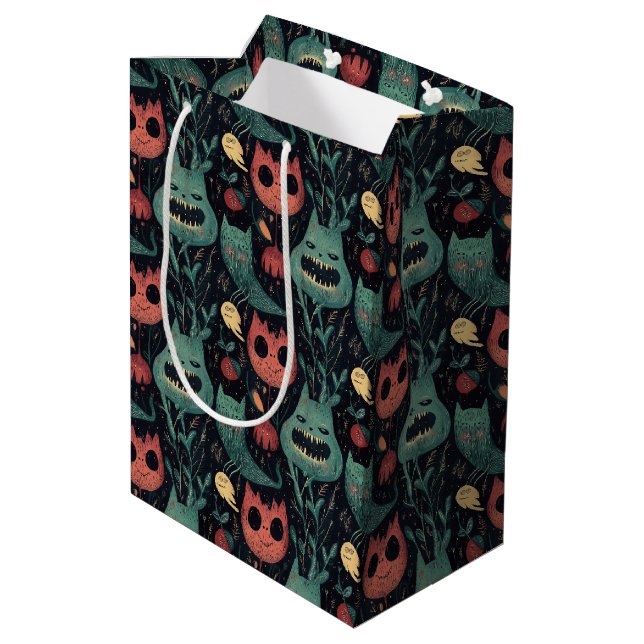 Whimsical Halloween Monsters in Haunted Forest Medium Gift Bag (Back Angled)