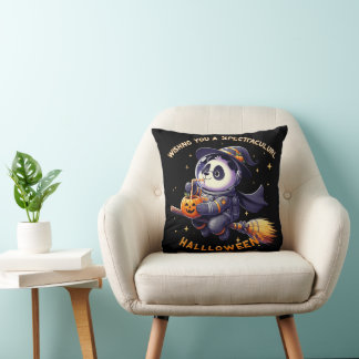 Whimsical Halloween Night: Panda Astronaut Glides Cushion