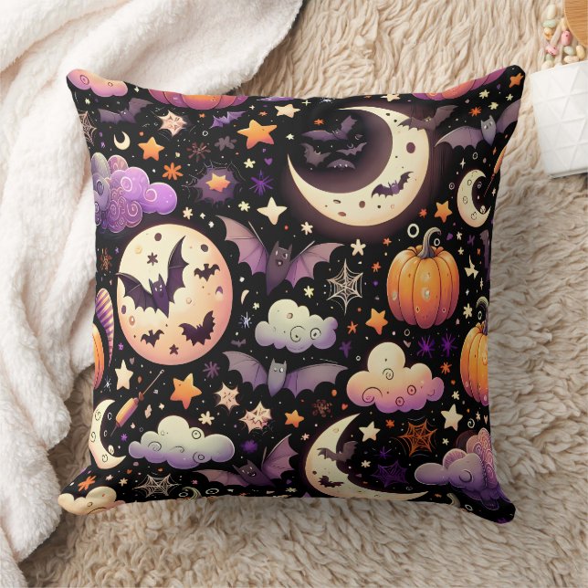 Whimsical Halloween Night Sky Pattern Cushion (Blanket)