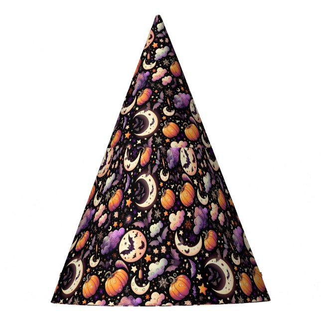 Whimsical Halloween Night Sky Pattern Party Hat (Front)