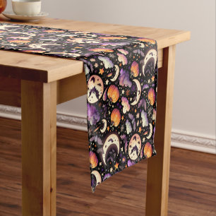 Whimsical Halloween Night Sky Pattern Short Table Runner
