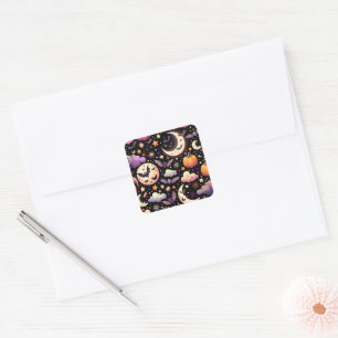 Whimsical Halloween Night Sky Pattern Square Sticker