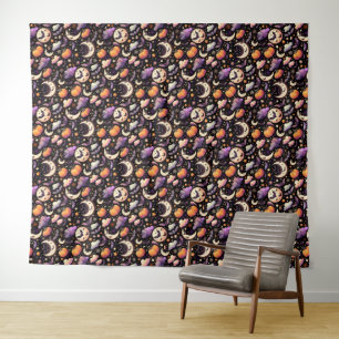 Whimsical Halloween Night Sky Pattern Tapestry